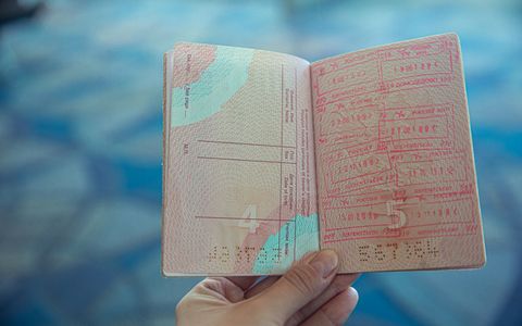 Passport pages with entry stamps
