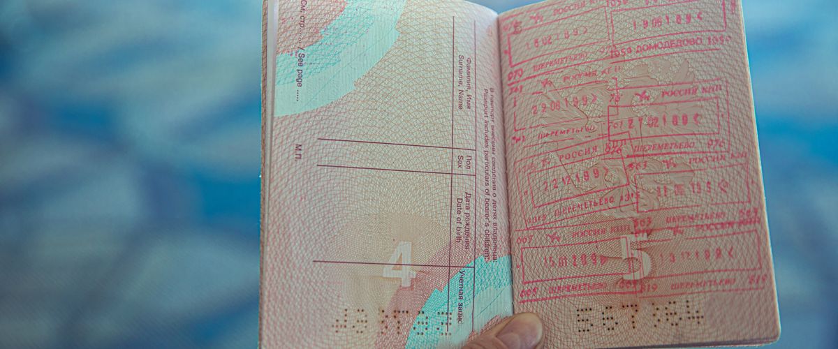 Passport pages with entry stamps